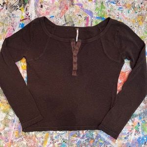 FREE PEOPLE dark brown thermal Henley Top L